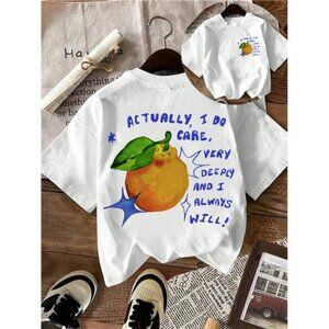 Women Slogan & Fruit Graphic Round Neck Casual Short Sleeve T-Shirt